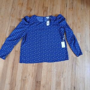 Blue Floral Puff Sleeve Blouse